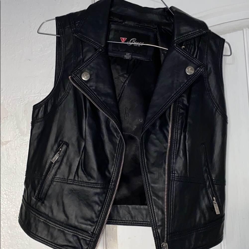 Guess Black faux leather vest!